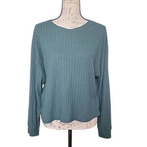 Warm & Cozy Lifestyle Women's Size Large Hunter Green Ribbed Long Sleeve Top